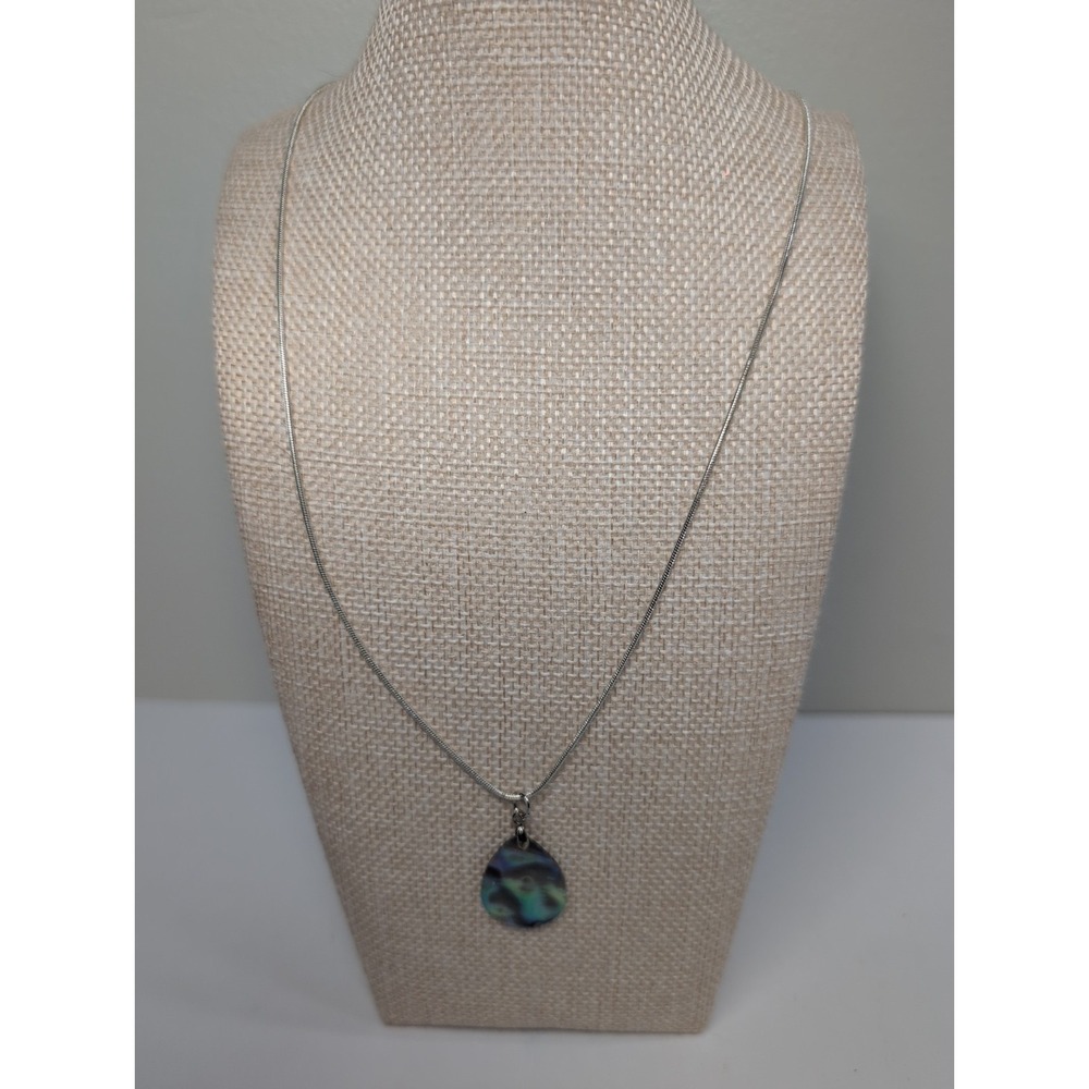 Sterling Silver 925 Chain Abalone Shell Large Teardrop Shape Charm Pendant